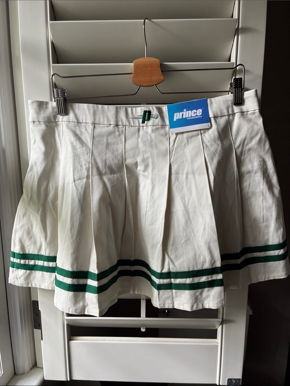 Prince White Skirt with Green Embroidered Logo - Picture 3 of 5